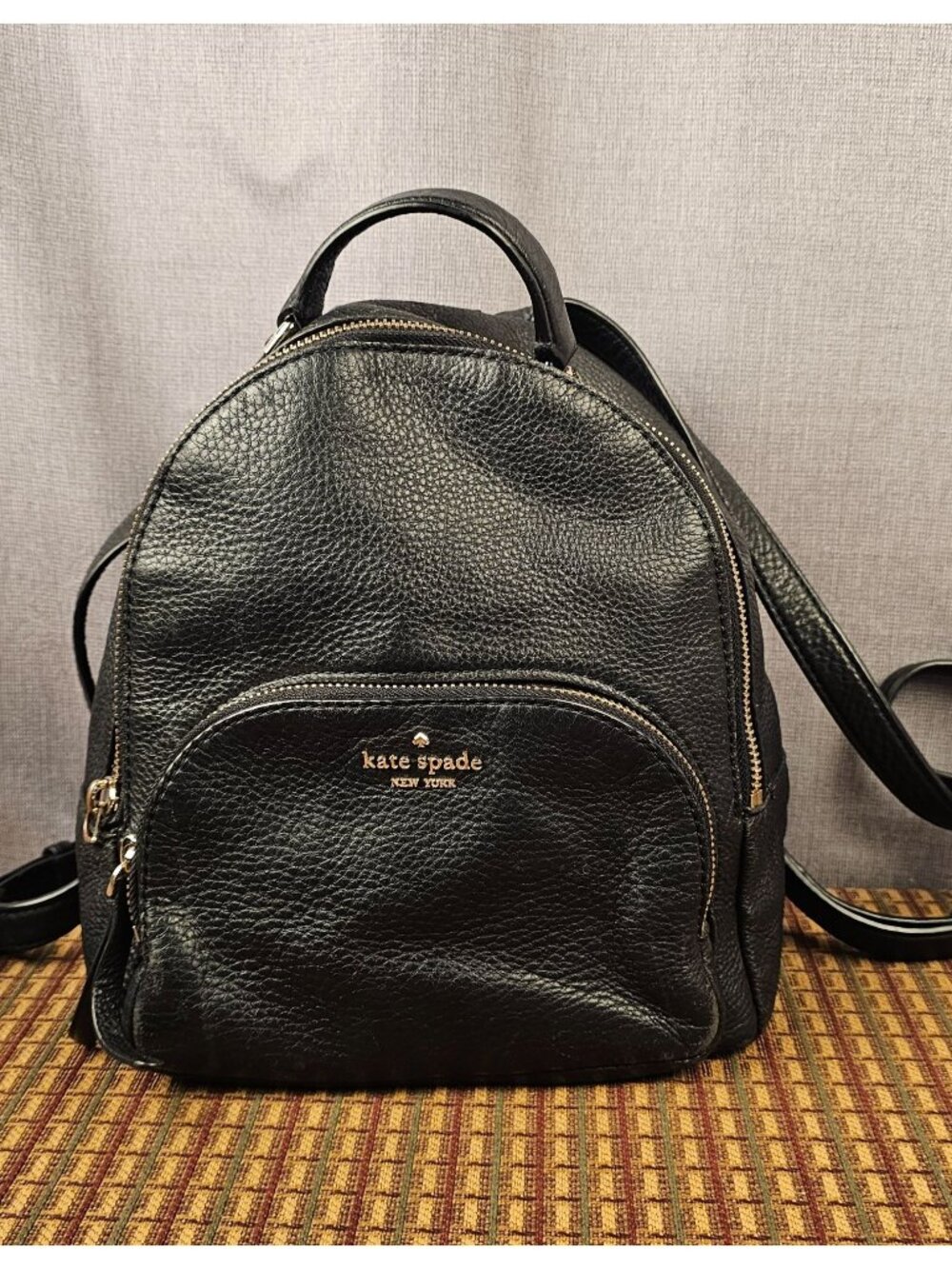 Kate Spade Pebbled Leather Mini Backpack Black Gold Hardware Adjustable Straps